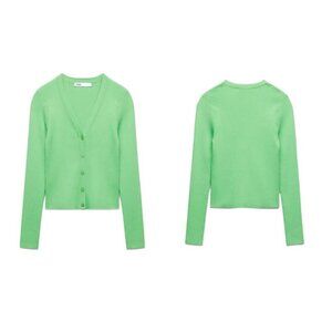 Zara Vibrant Green Button-Up Cardigan